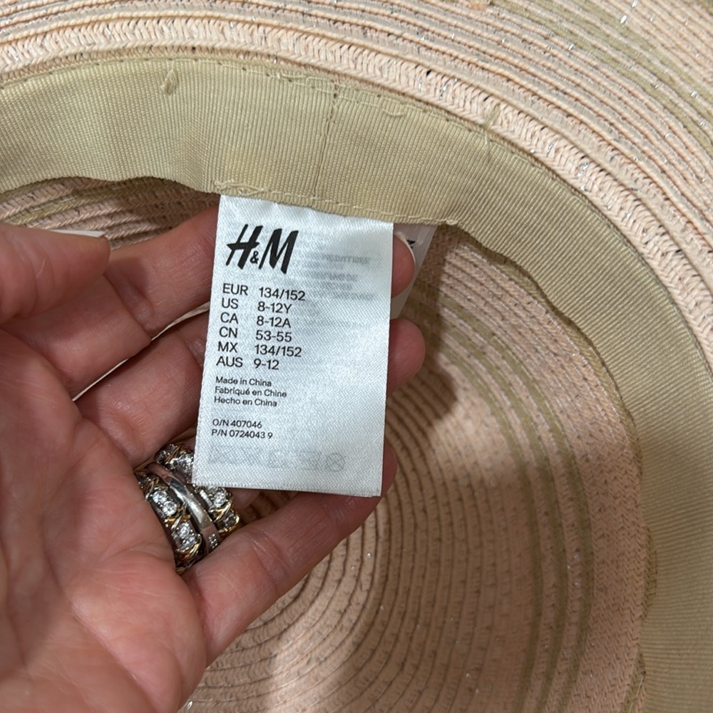 H&M Youth Women Straw Hat size 8-12Y Pink Tan Gold Foldable Travel Beach Vaca - Picture 4 of 6